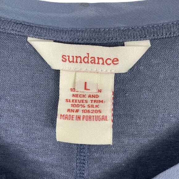 Sundance Linen Silk V-Neck Short Sleeve T-Shirt Blue Size Large Minimalist - Picture 11 of 13